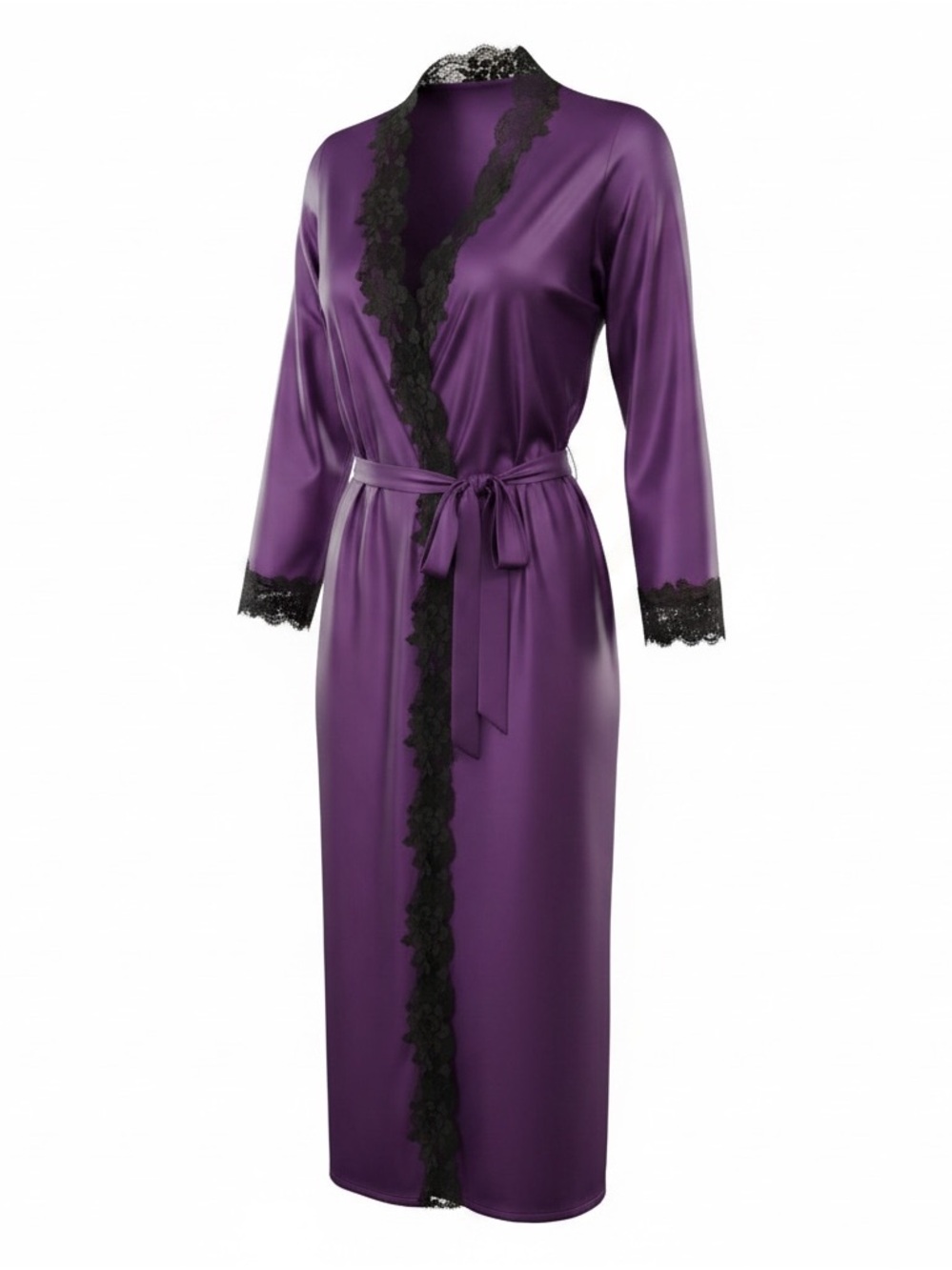 Dolce & Gabbana Purple Satin Robe with Black Lace